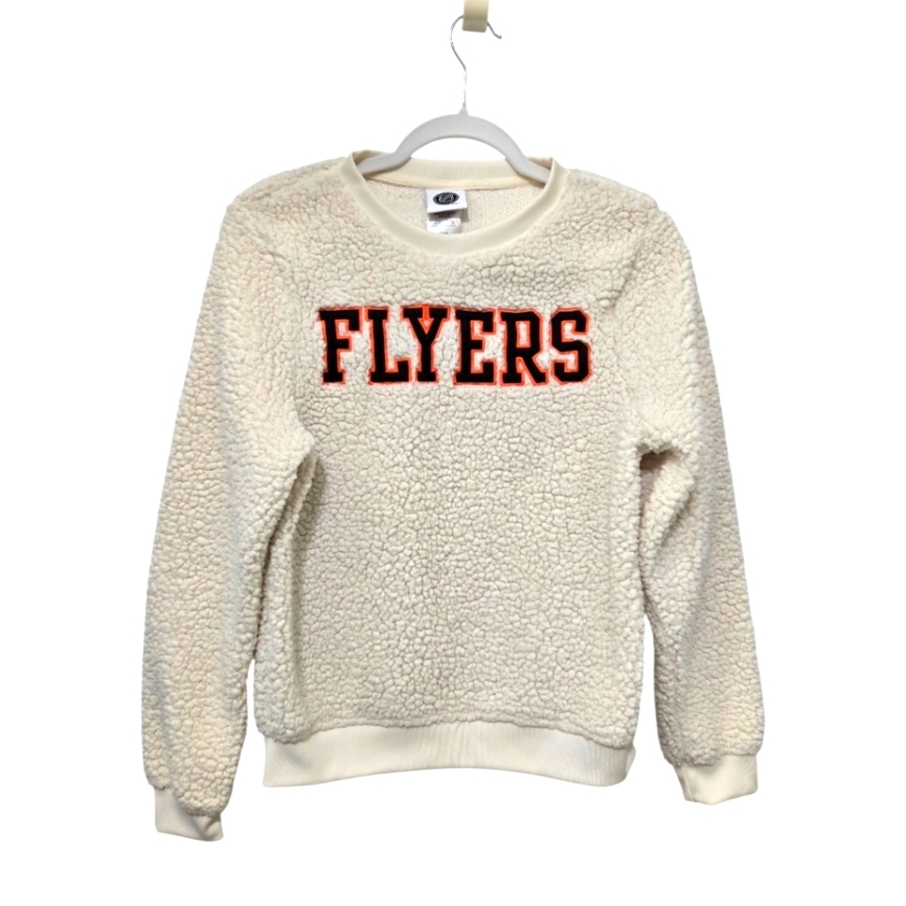 NHL Flyers Sherpa Fleece Sweater Size Medium Women's Cream Black Orange